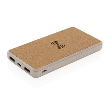 Logo trade corporate gift photo of: Cork and Wheat Straw 8.000 mAh 5W wireless powerbank